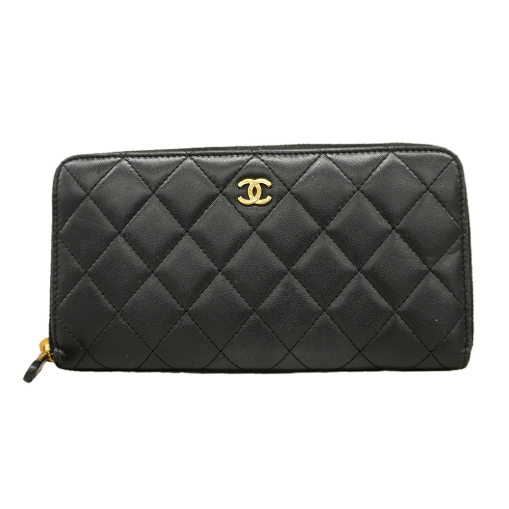 Chanel long wallet, Matelassé lambskin, black, women's.